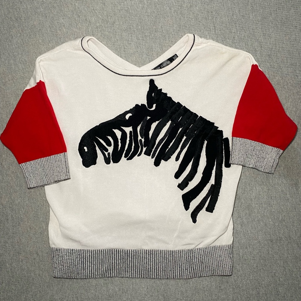 Gabby Isabella Zebra Fringe Cotton Sweater Colorblock 3/4 Sleeve Women’s Small
